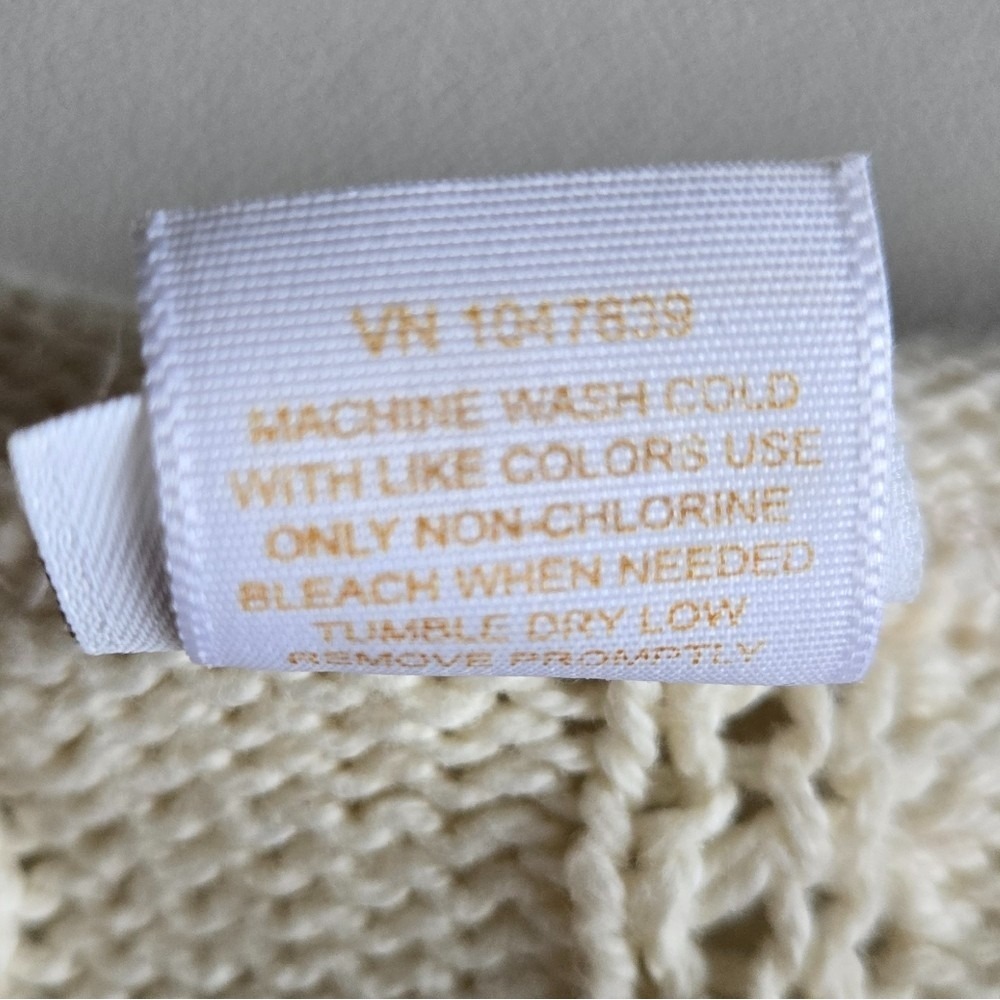 Ivory Cable Knit 100% Cotton Rolled Neck Sweater XL Preppy Fisherman Minimalist - Picture 8 of 10
